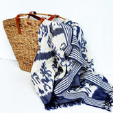 Traditional Blue & White Woven Throw with Fringe | 120×240cm